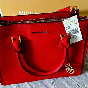 Michael Kors Large Leather Satchel/Tote- Red- New With Tag
